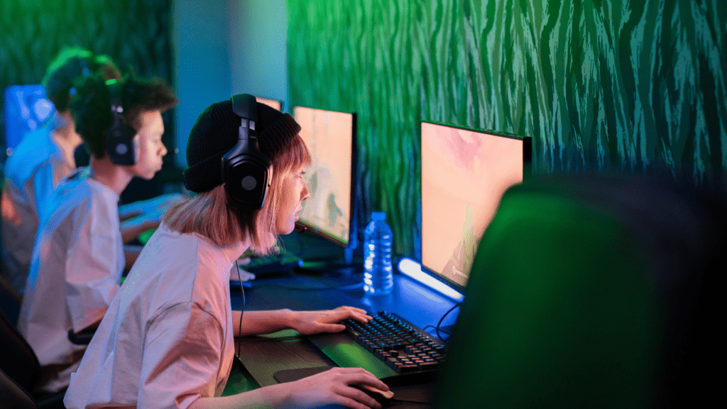 Woman playing online games