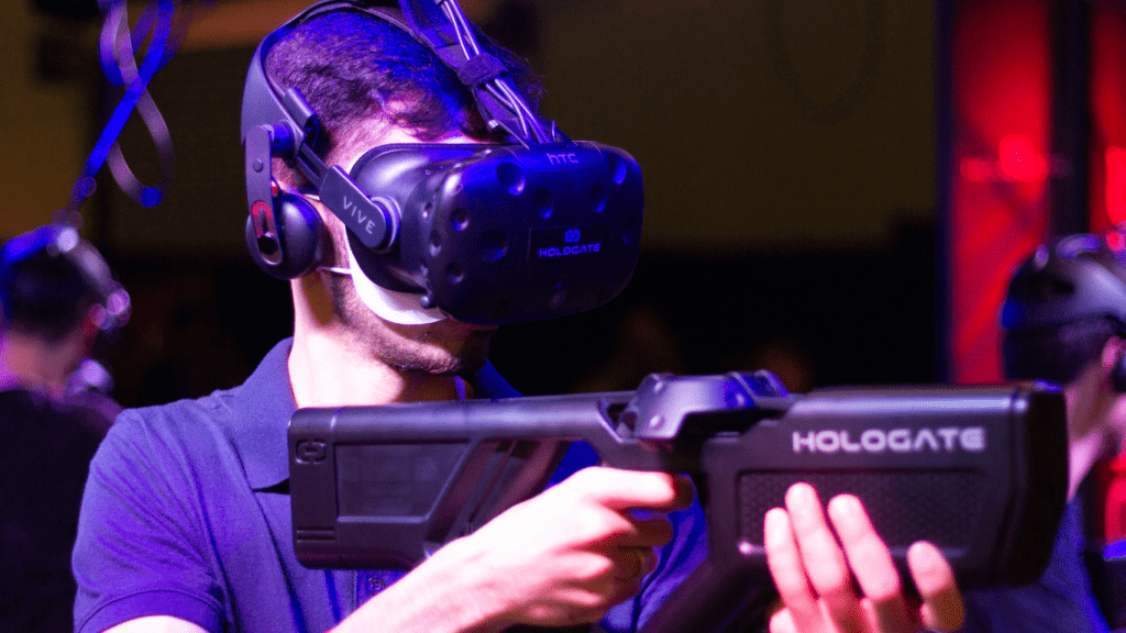 A Man Playing with VR Googles